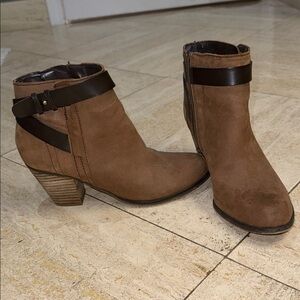 Franco Sarto Tan Ankle Boots with Strap Accent